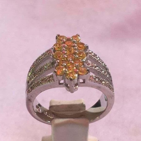 Sterling Silver Yellow Tourmaline Multi-Gemstone Cocktail Ring, Size 6 1/4 - Picture 1 of 9
